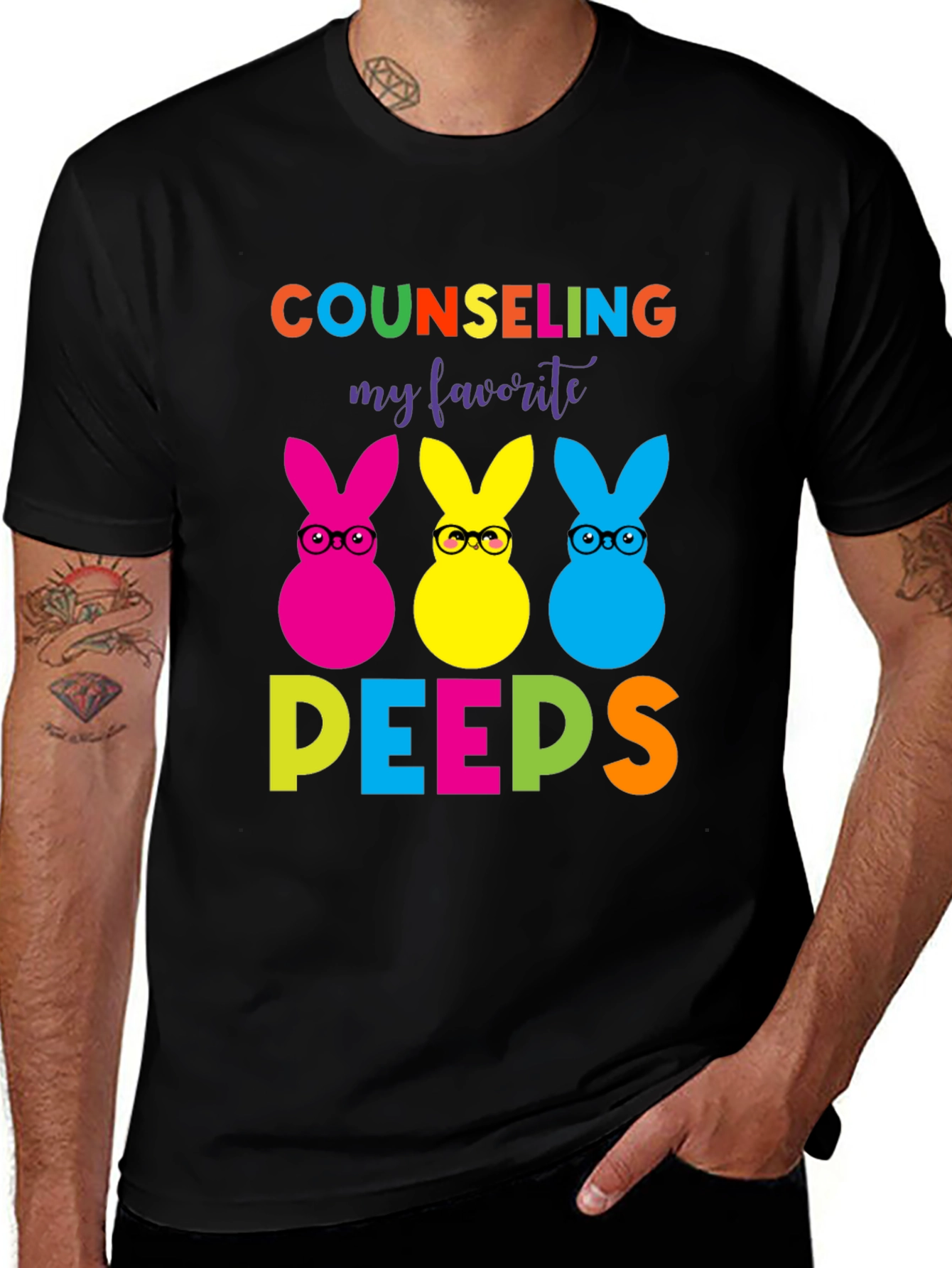 Counseling Peeps T-Shirt - Colorful Easter Bunny Tee