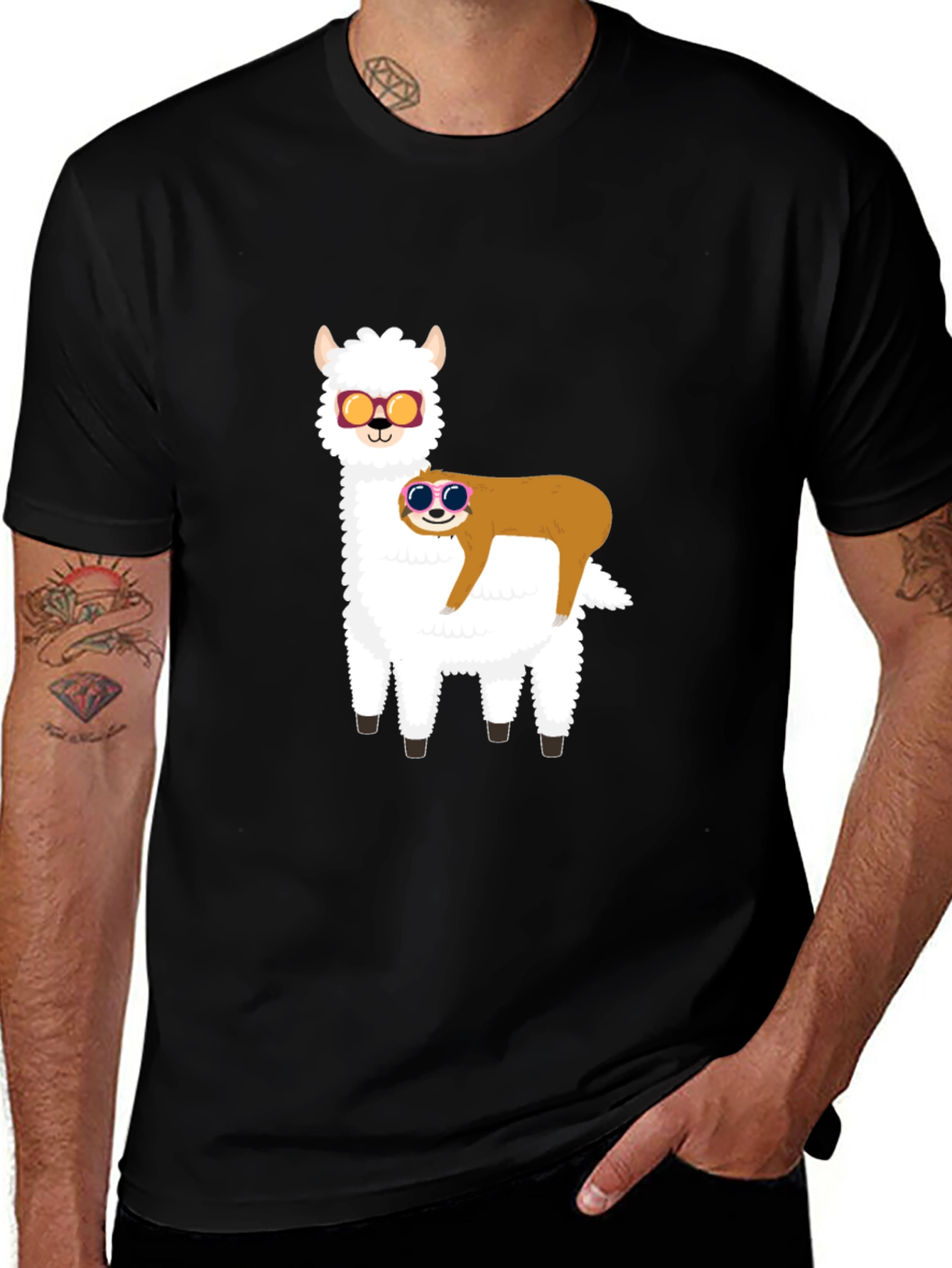 Variant 29 of Sloth Riding Llama T-Shirt - Black