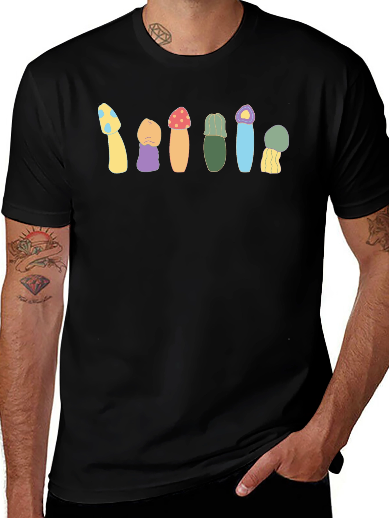 Variant 17 of Mushroom Print Black T-Shirt - Unique Graphic Tee