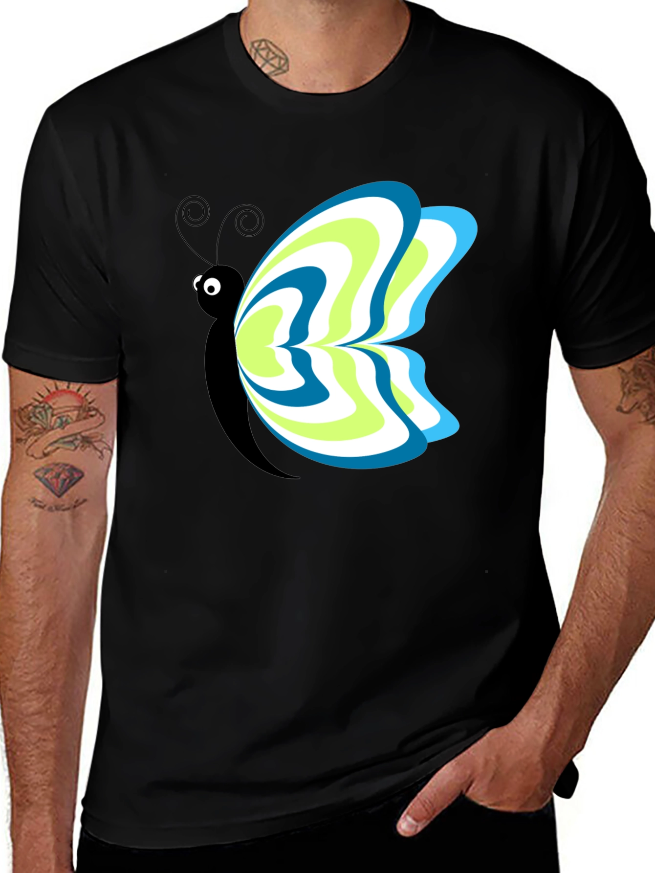 Variant 21 of Butterfly Graphic Tee - Men's Black T-Shirt