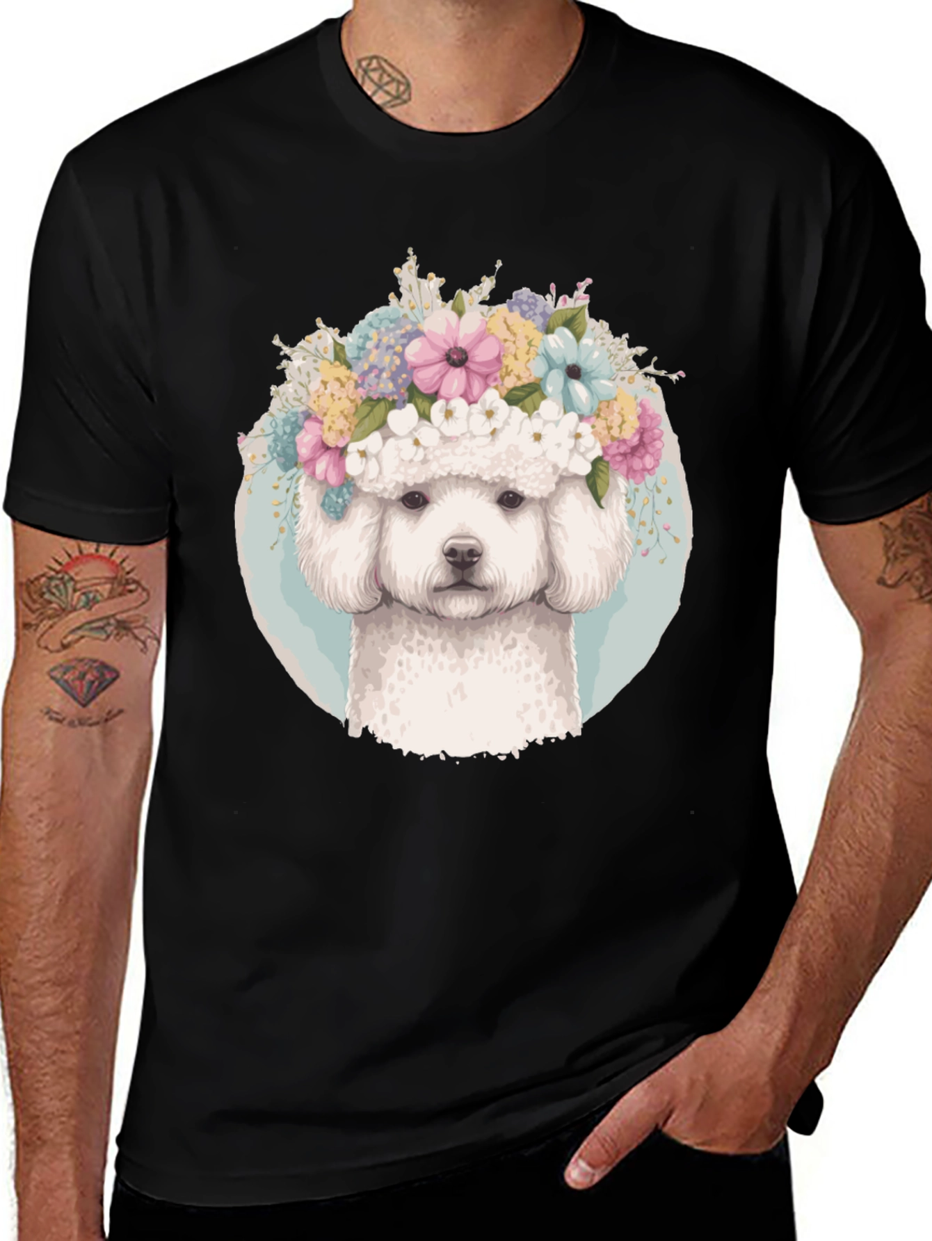 Variant 4 of Floral Poodle T-Shirt - Cute Dog Tee