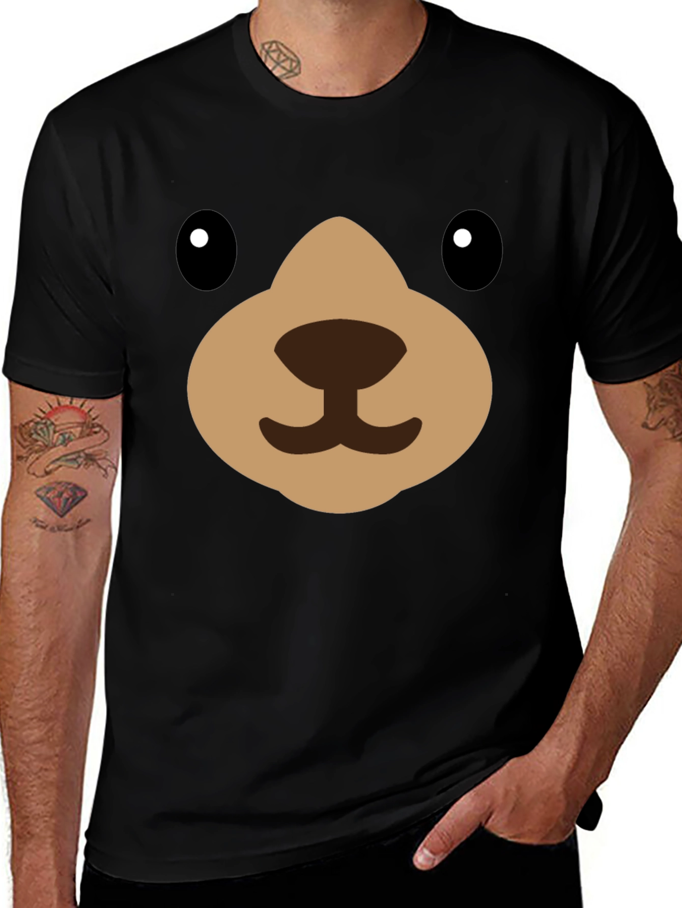 Variant 21 of Cute Cartoon Bear Face Black T-Shirt