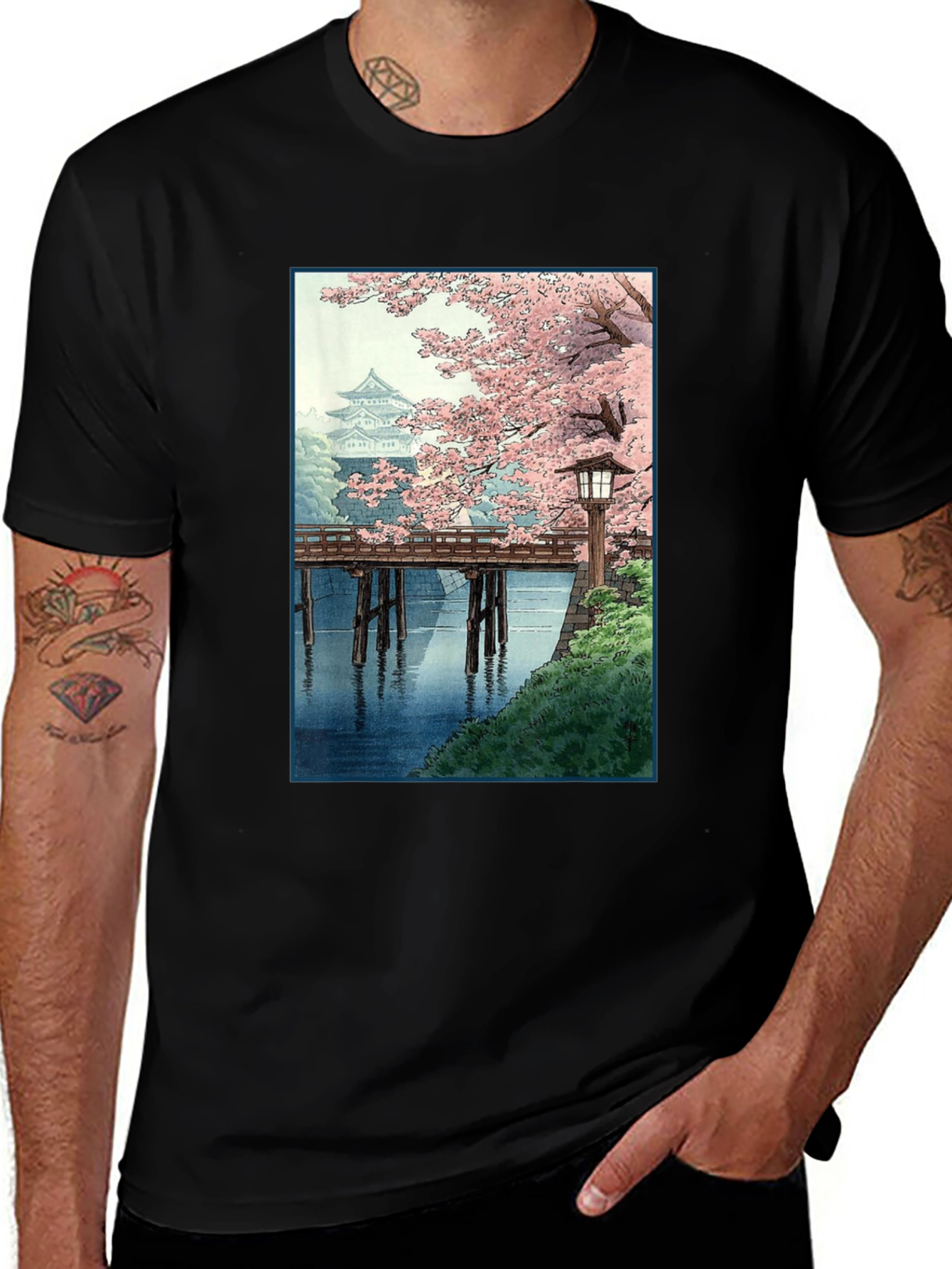 Black Japanese Cherry Blossom T-Shirt main image