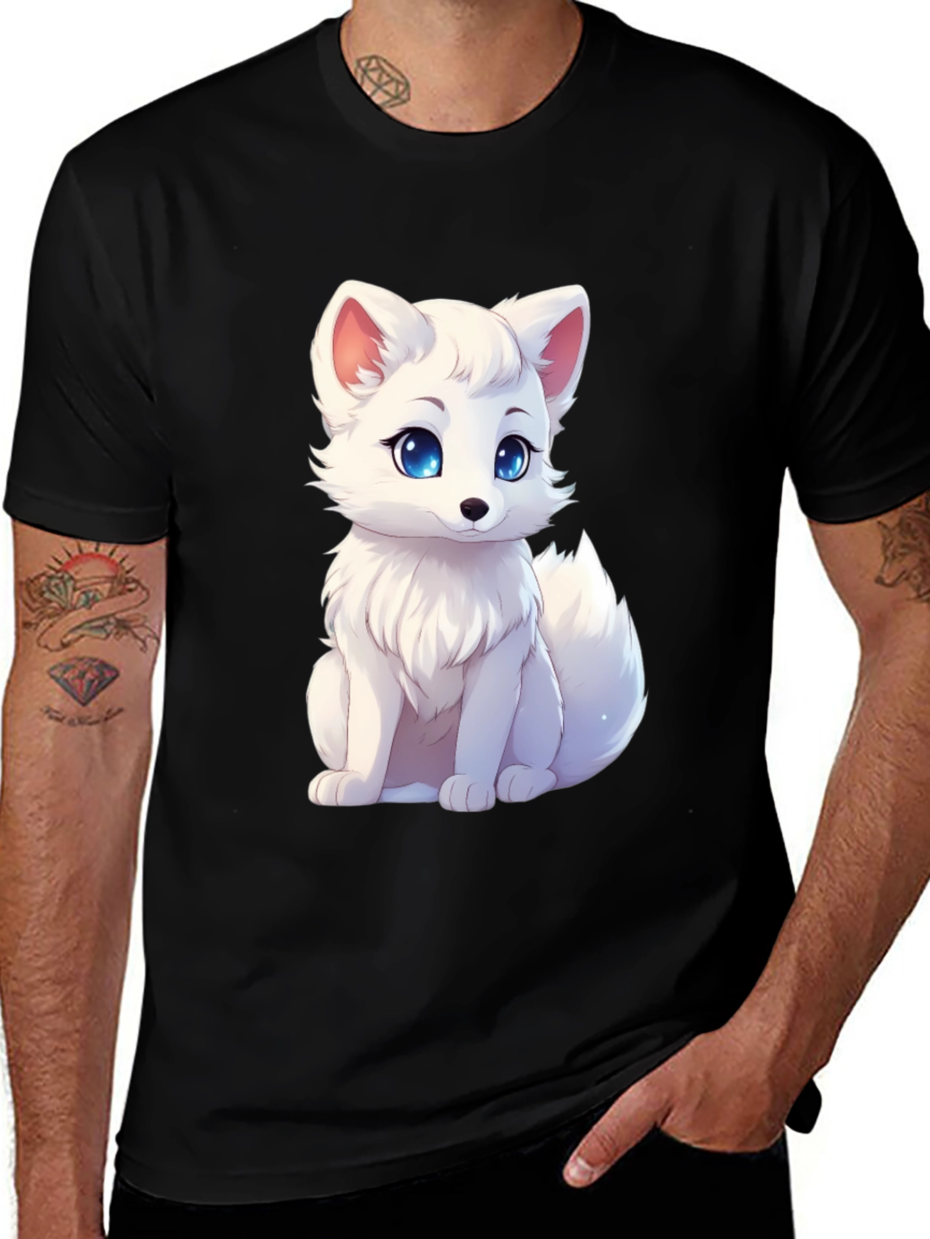 Cute Arctic Fox Graphic Tee - Black