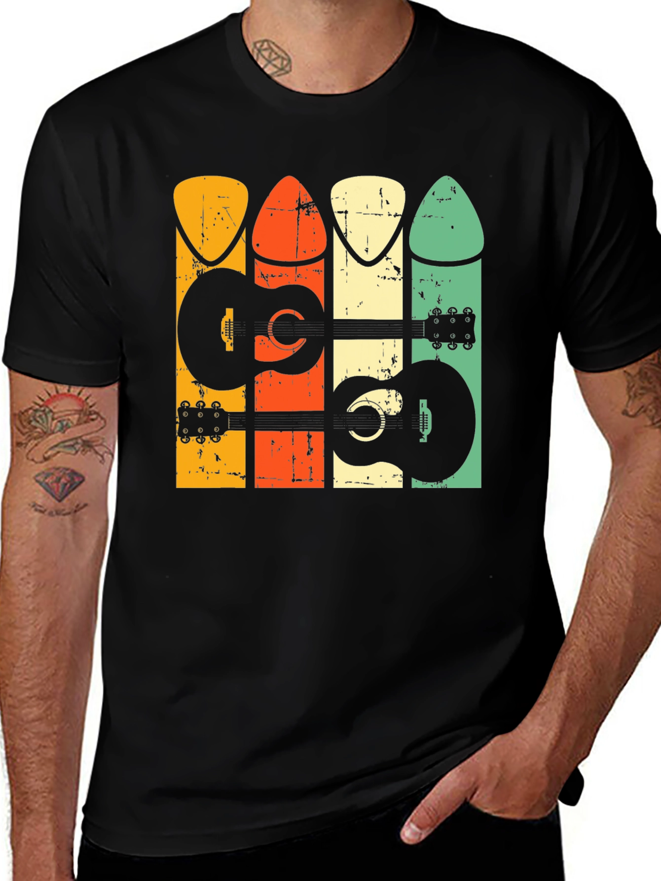 Black Retro Guitar Pick T-Shirt main image