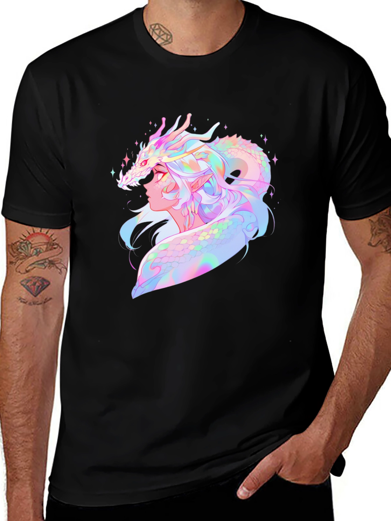 Variant 10 of Dragon Girl Graphic Tee - Black Cotton Comfort