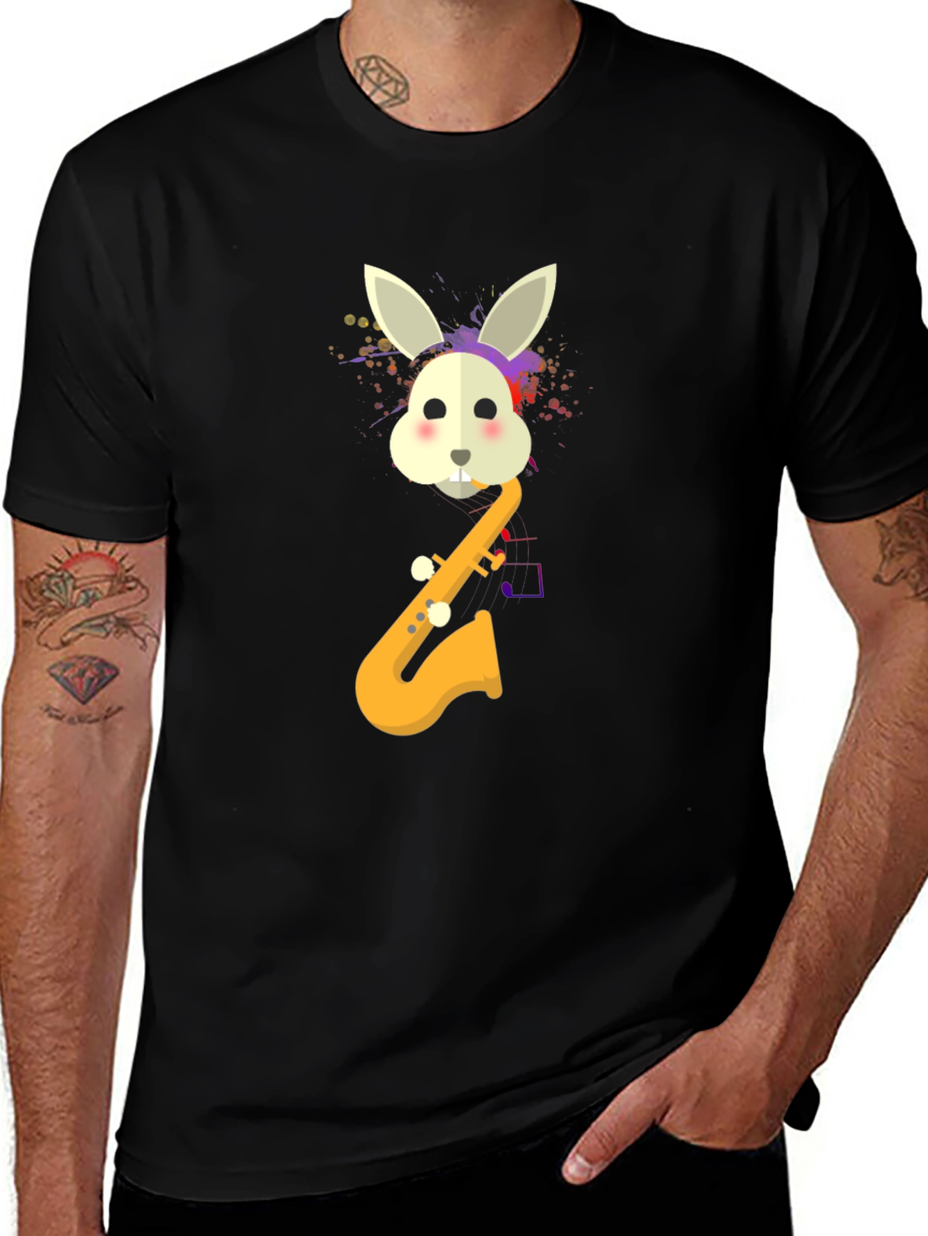Variant 11 of Rabbit Saxophone Men's Graphic T-Shirt - Black