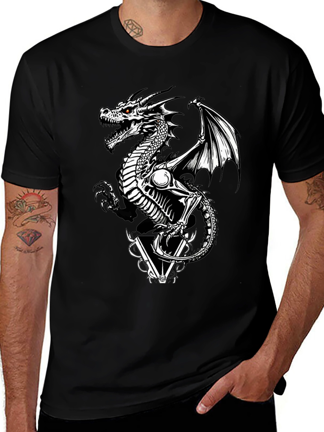 Variant 29 of Dragon Skeleton Graphic Tee - Black