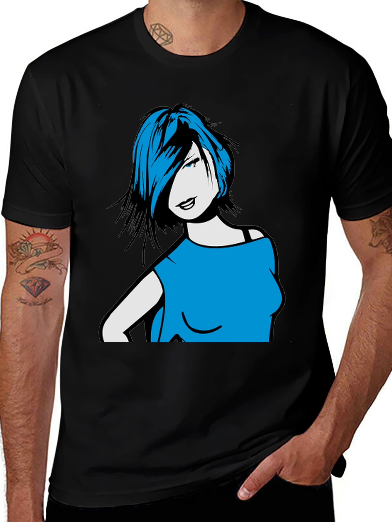 Variant 12 of Woman Portrait Graphic Tee - Trendy Black Shirt