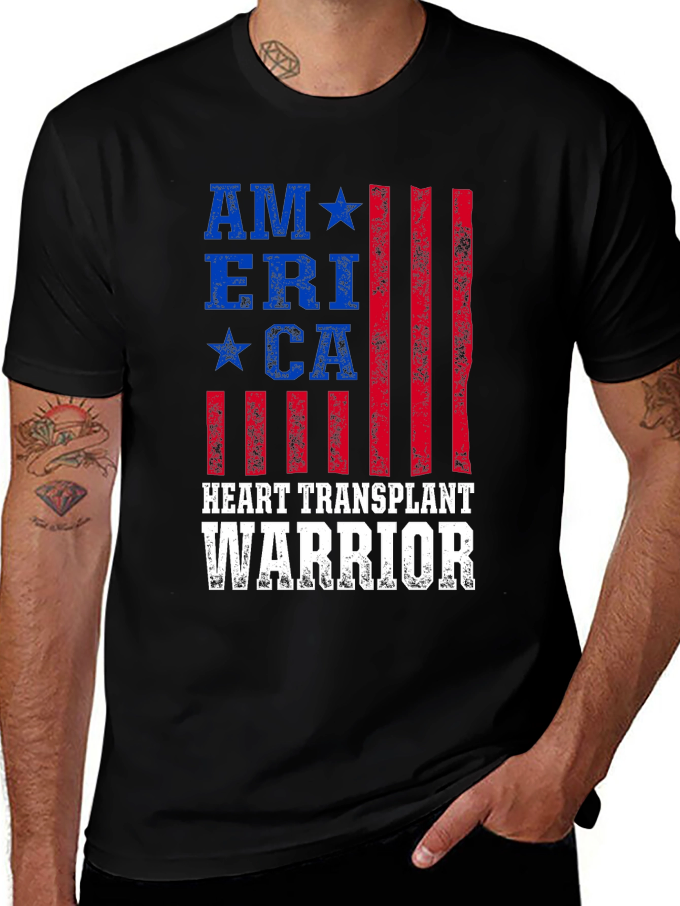 Heart Transplant Warrior American Flag Graphic T-Shirt
