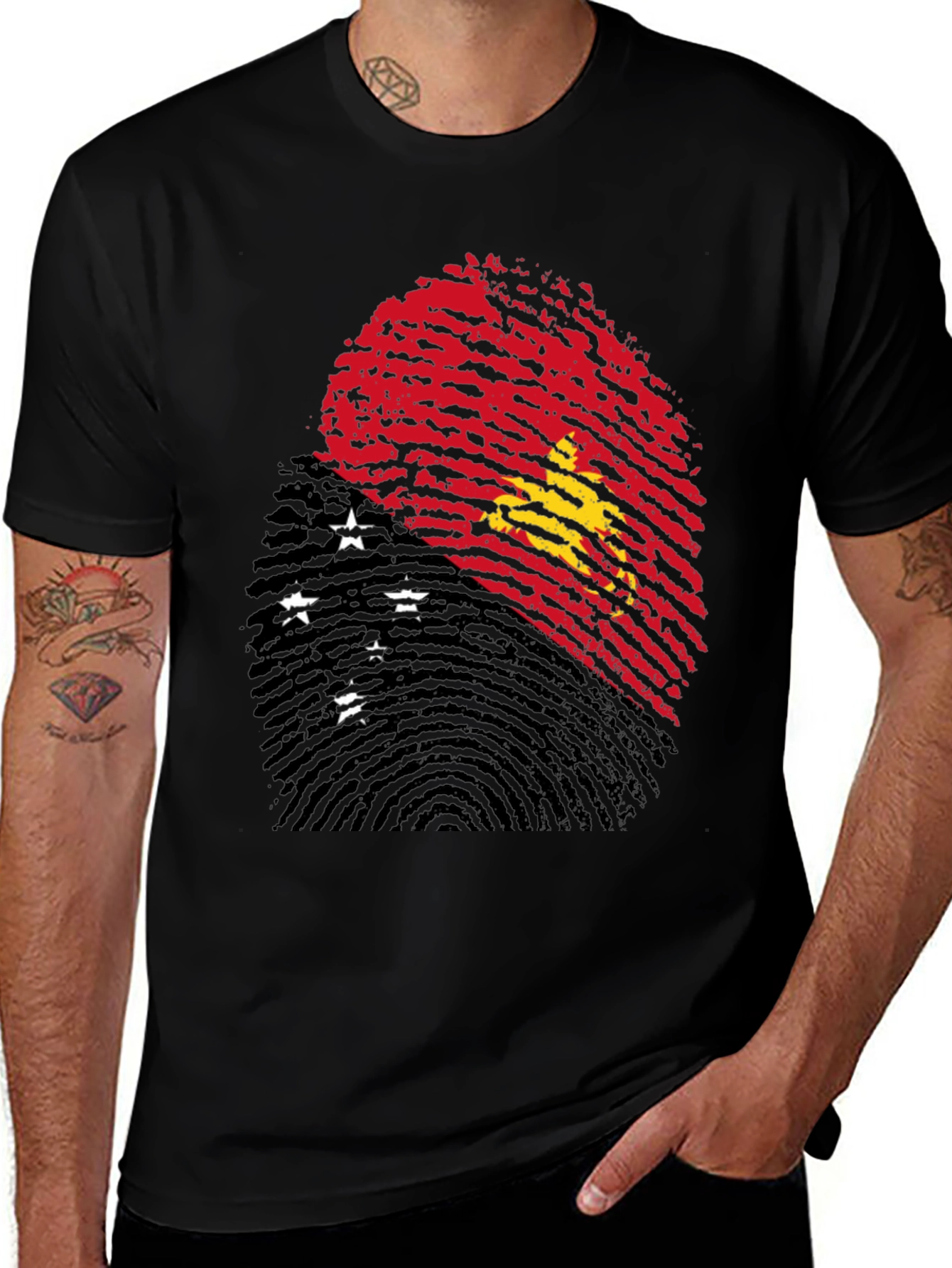 Variant 14 of Papua New Guinea Flag Fingerprint T-Shirt