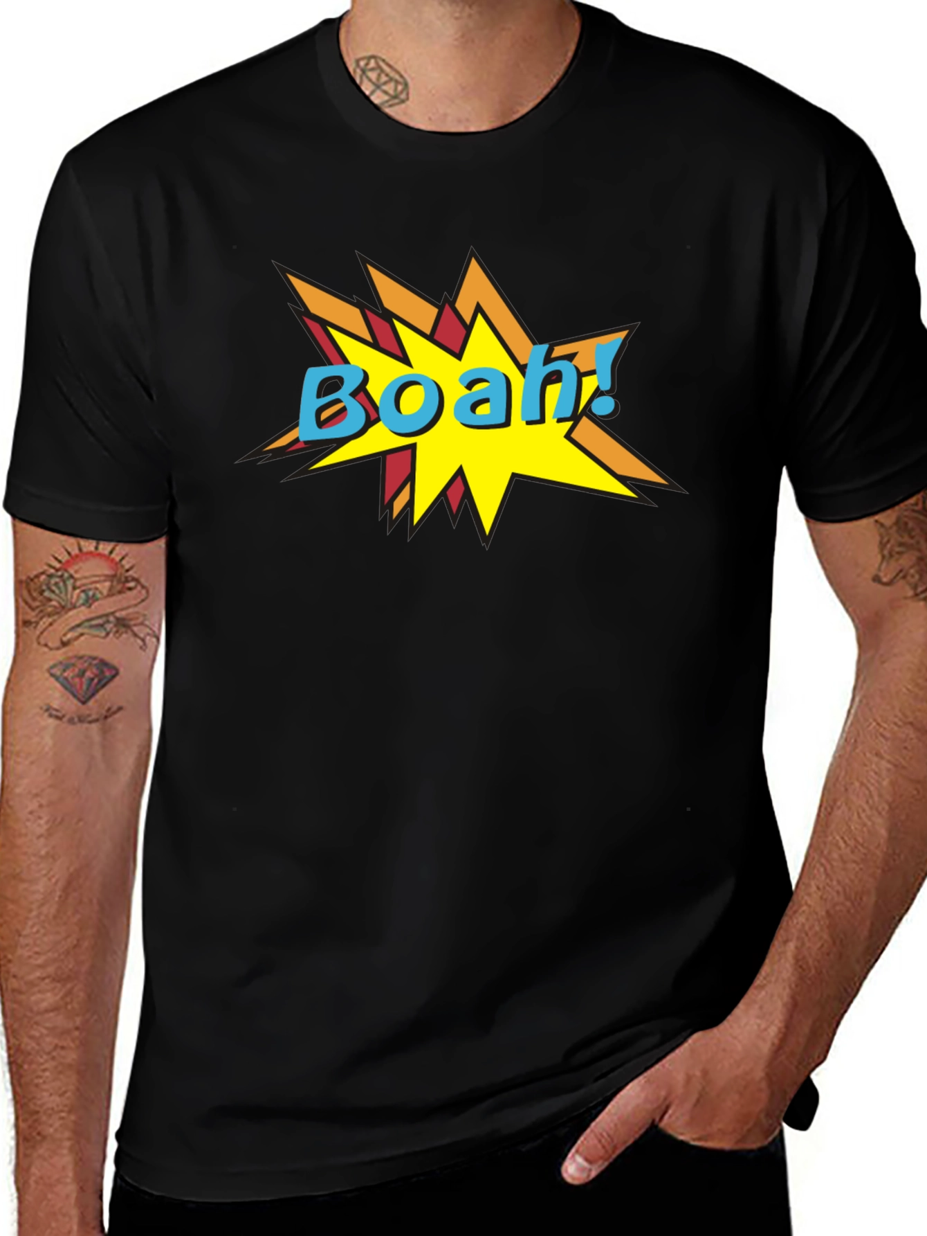 Variant 27 of BOAH! Comic Style Graphic Print Black T-Shirt