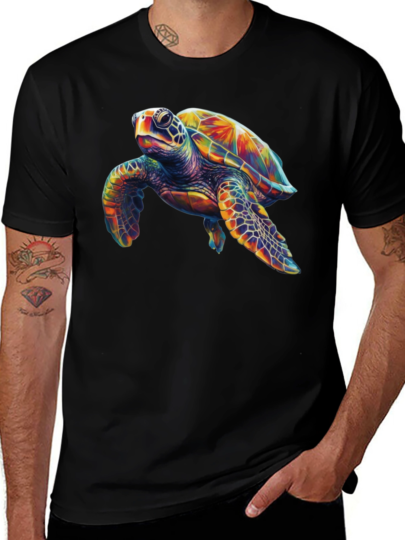 Variant 9 of Sea Turtle Graphic Tee - Men's Black T-Shirt