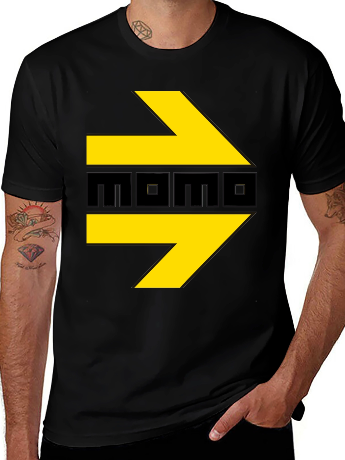 Variant 6 of Momo T-Shirt - Black with Yellow Arrows