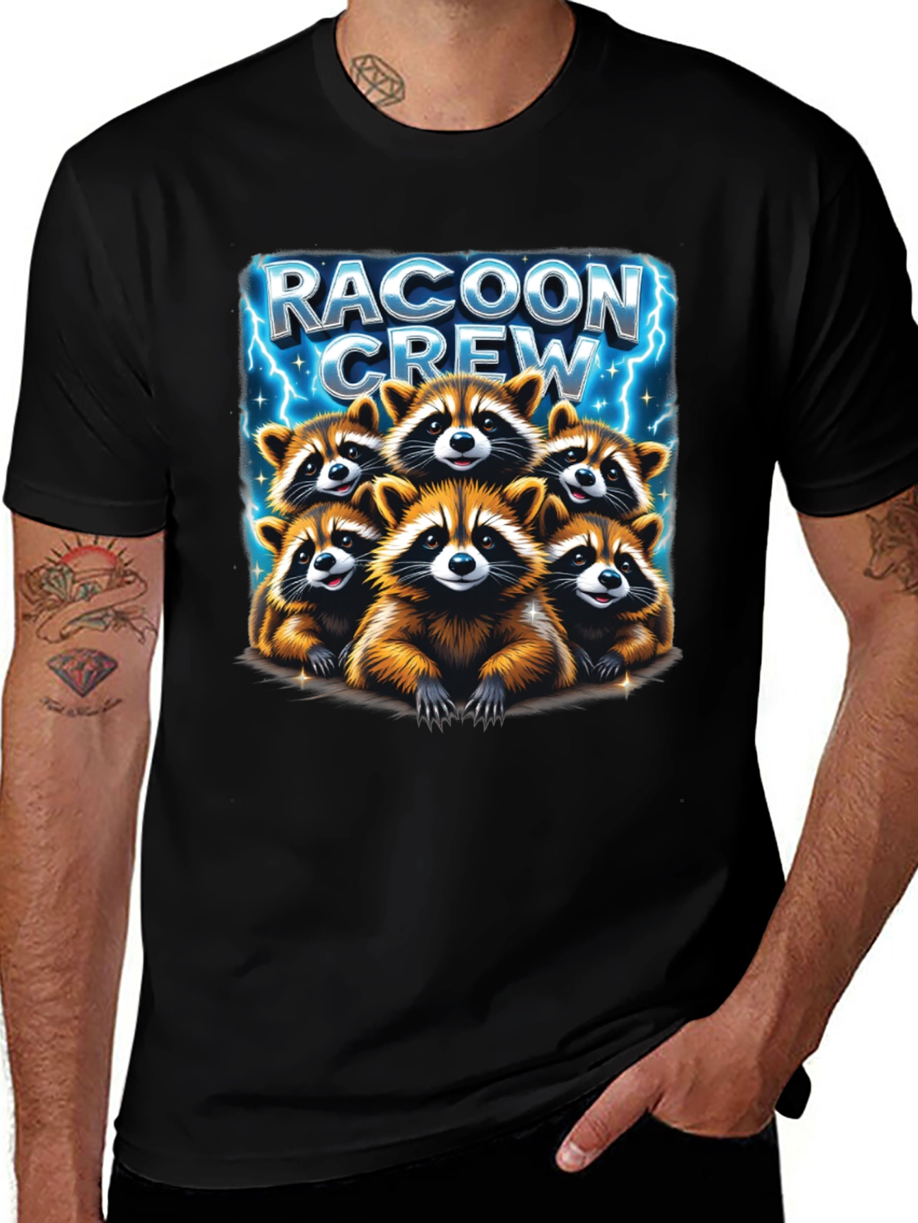 Variant 12 of Raccoon Crew Graphic Tee - Cute Animal Design