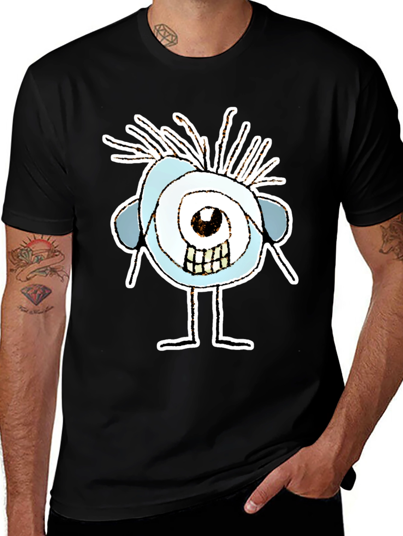Variant 19 of Abstract Eye Cartoon Graphic Black T-Shirt