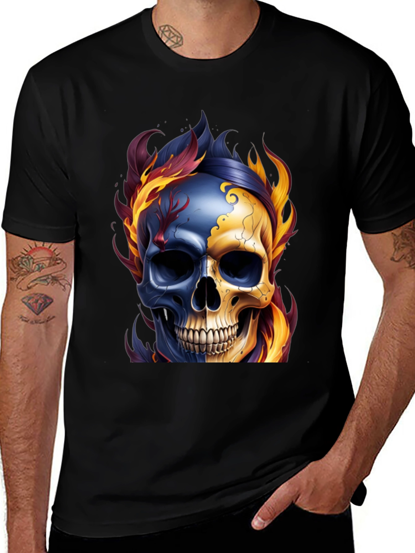 Fiery Skull Graphic Tee - Men's Black T-Shirt