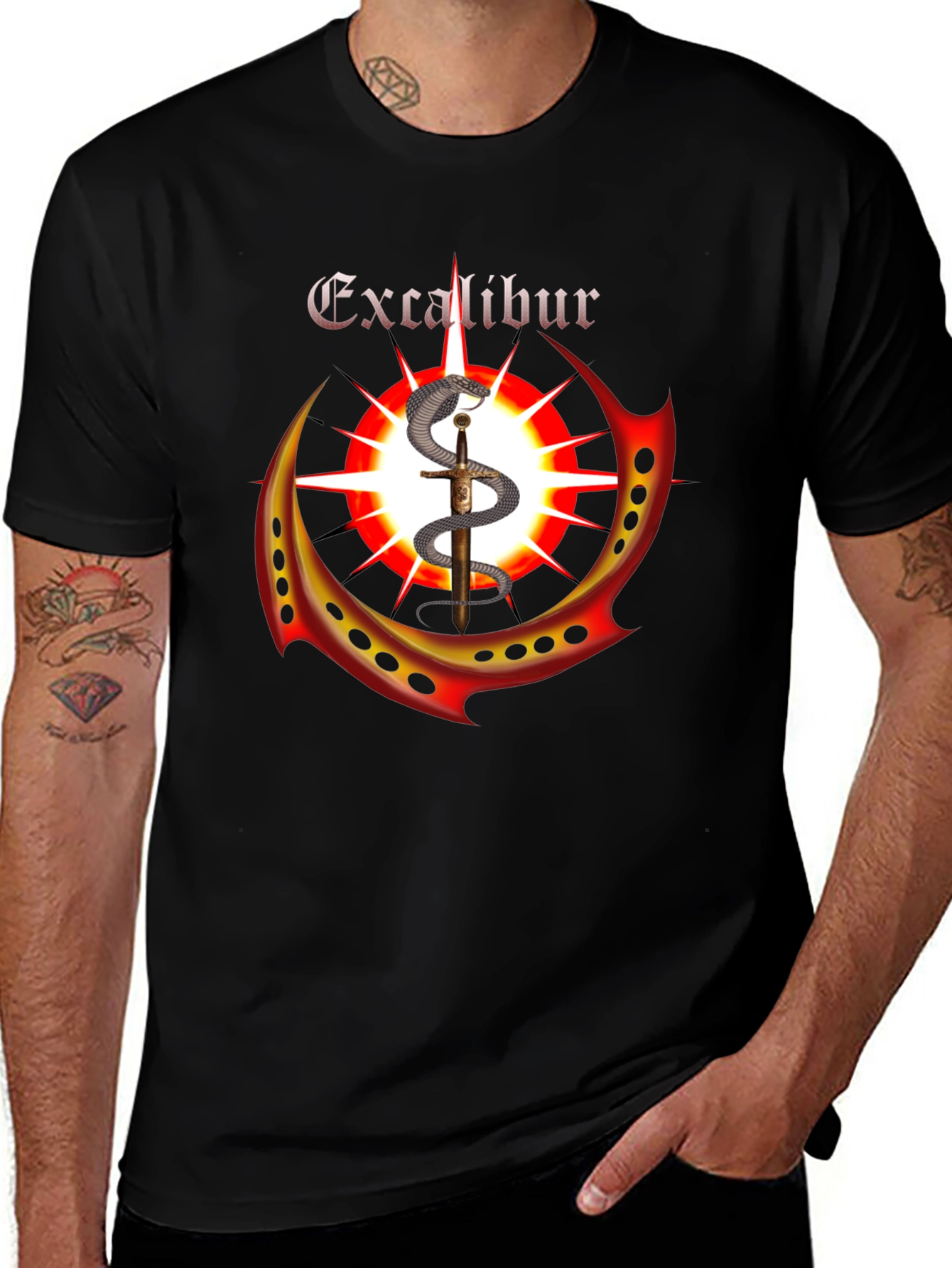 Variant 5 of Excalibur Sword & Snake Graphic Tee - Unique Design