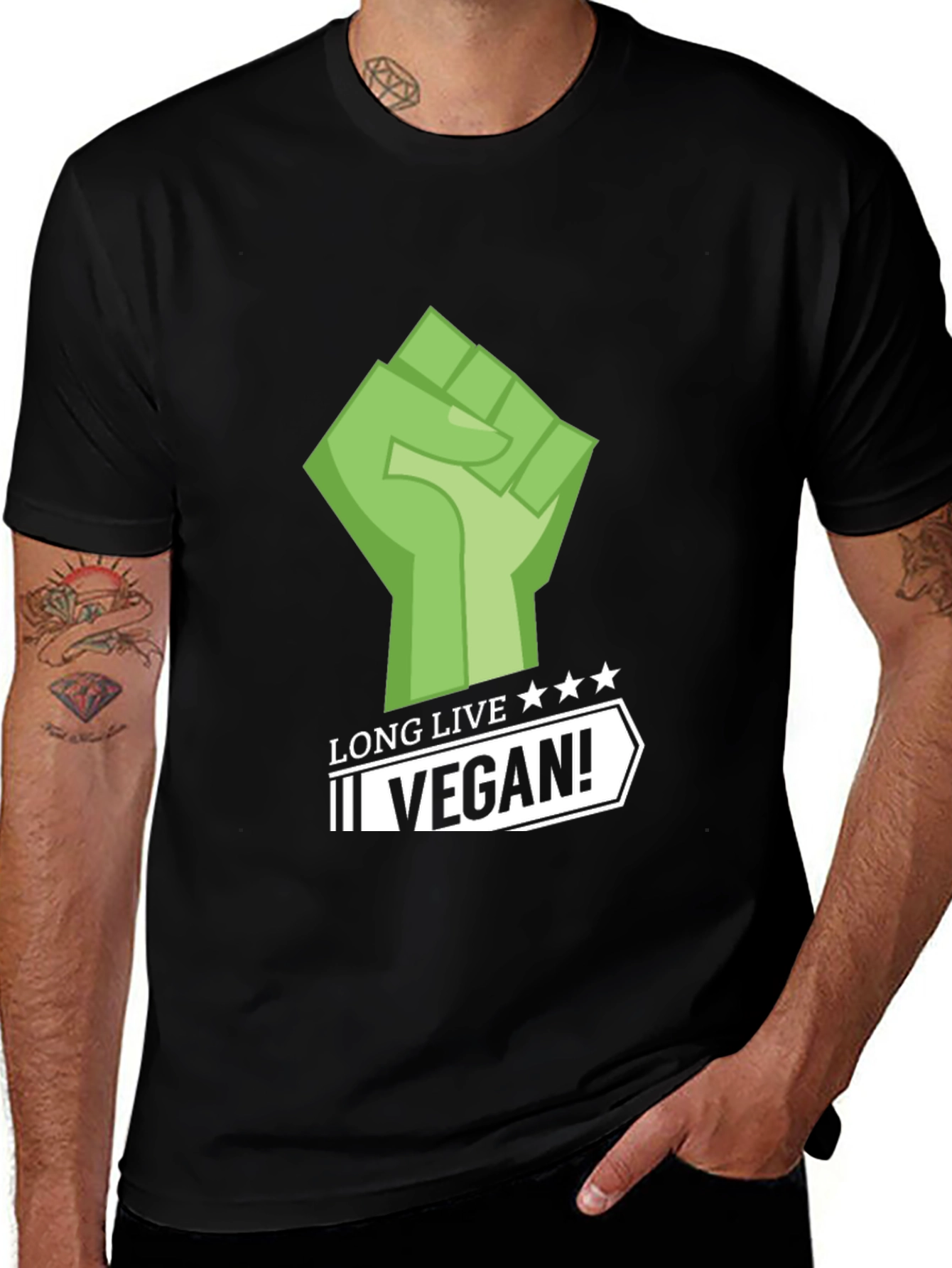 Variant 29 of Long Live Vegan! Graphic Tee - Black Cotton T-Shirt
