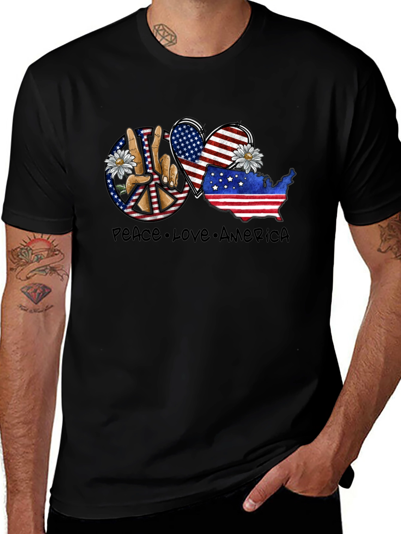 Black Peace Love America Graphic T-Shirt main image