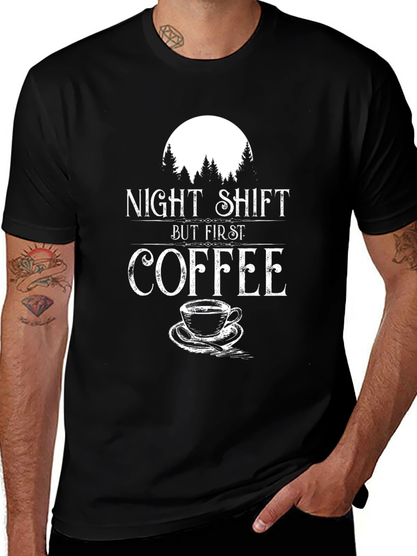 Variant 16 of Night Shift But First Coffee Graphic Tee