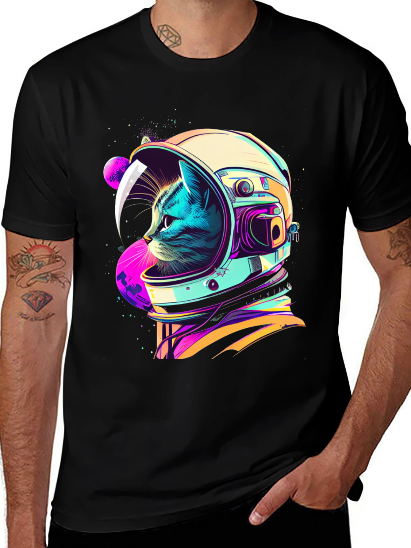 Variant 4 of Cosmic Cat Astronaut Graphic Tee