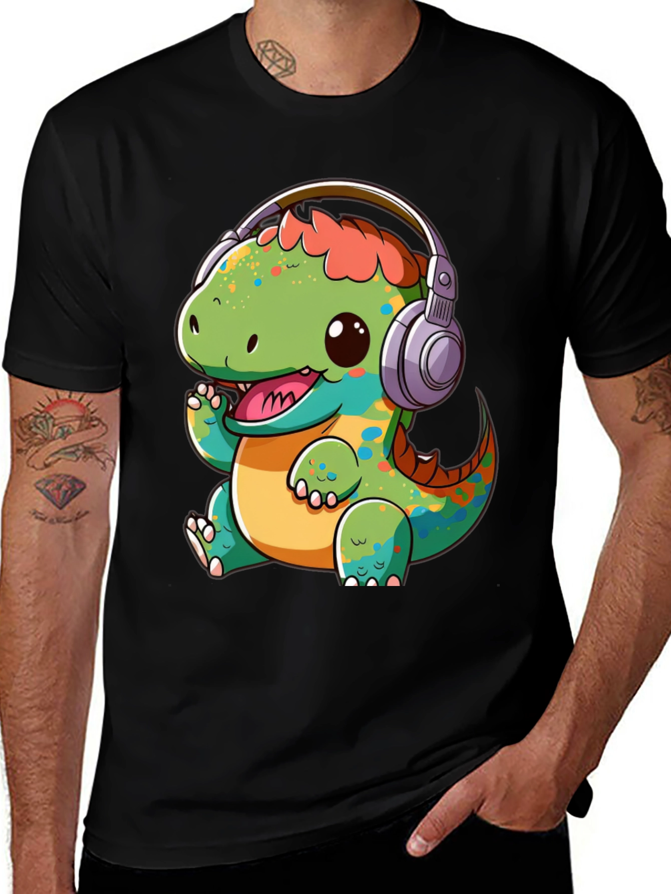 Variant 3 of Dino DJ T-Shirt - Cute Cartoon Dinosaur with Headphones