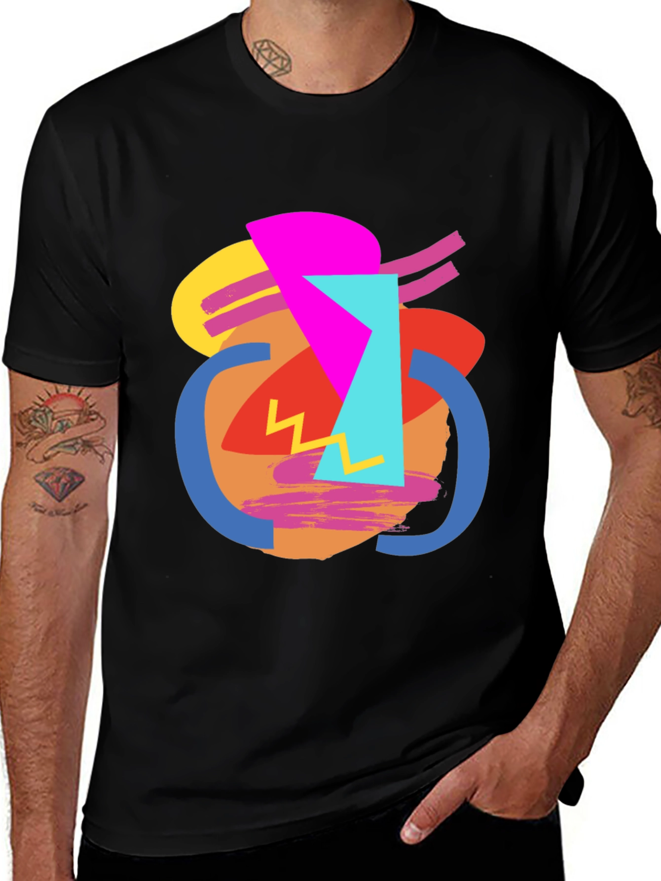Variant 21 of Vibrant Retro Graphic Tee - Black Cotton Blend