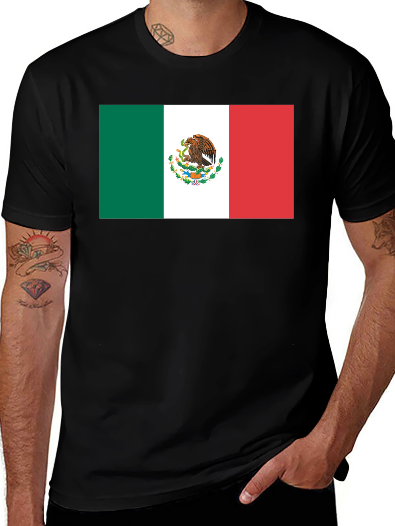 Variant 12 of Mexico Flag Graphic Tee - Black Cotton T-Shirt
