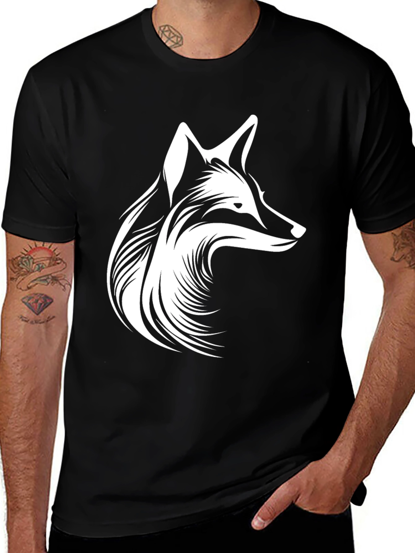 Variant 10 of Fox Head Graphic Print Black T-Shirt