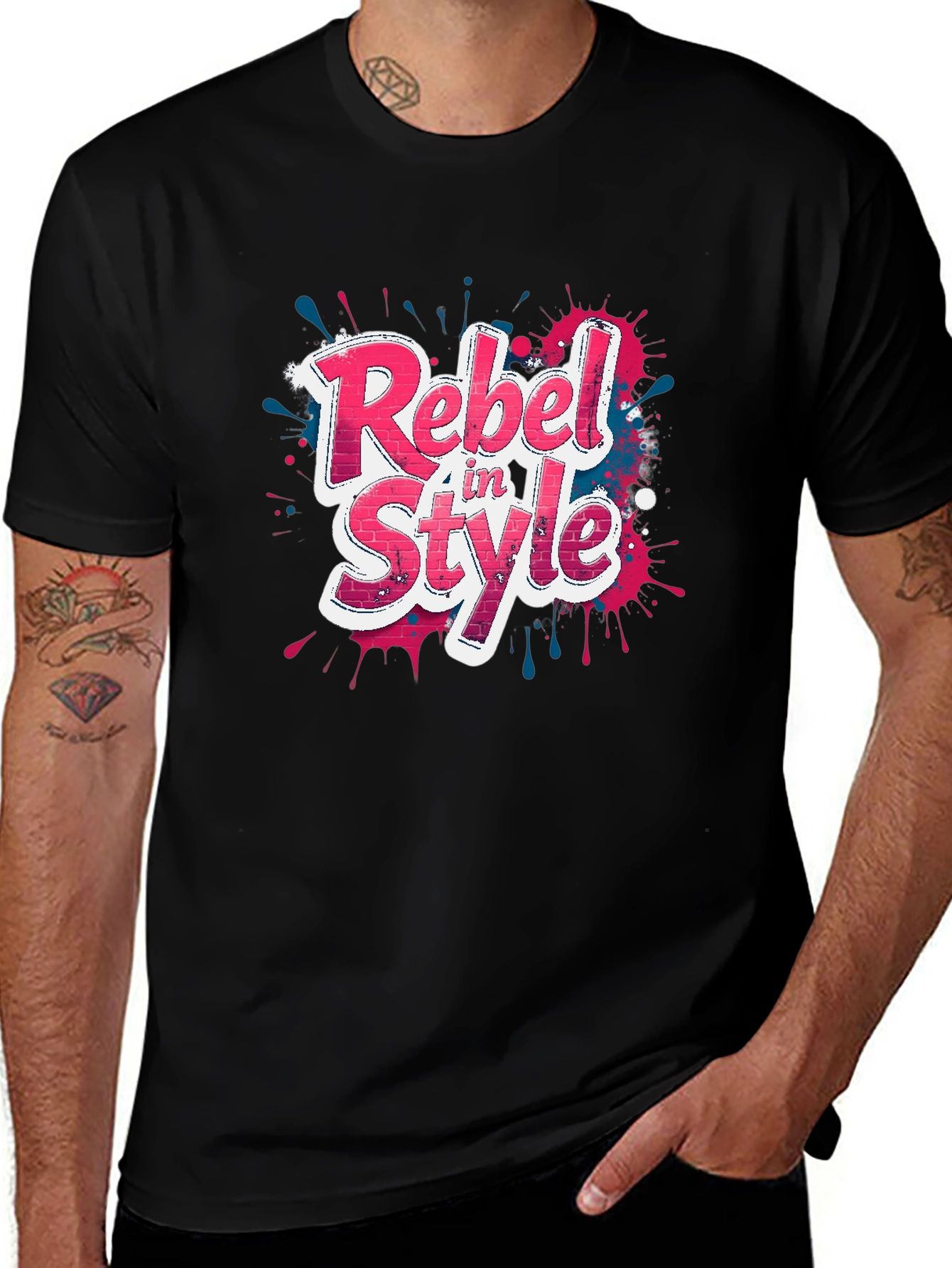 Variant 14 of Rebel in Style Graphic Tee - Black Crew Neck T-Shirt