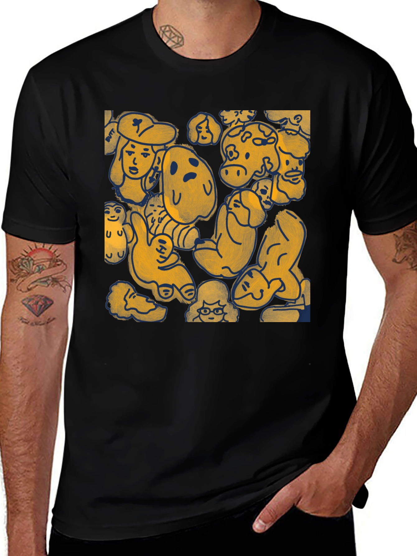 Variant 24 of Cartoon Character Print Black T-Shirt
