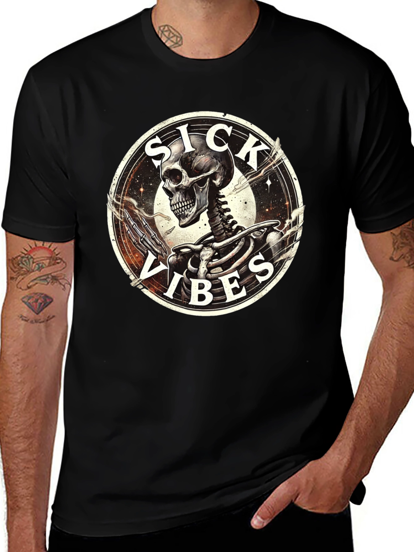 Variant 4 of Sick Vibes Skeleton Graphic T-Shirt - Black