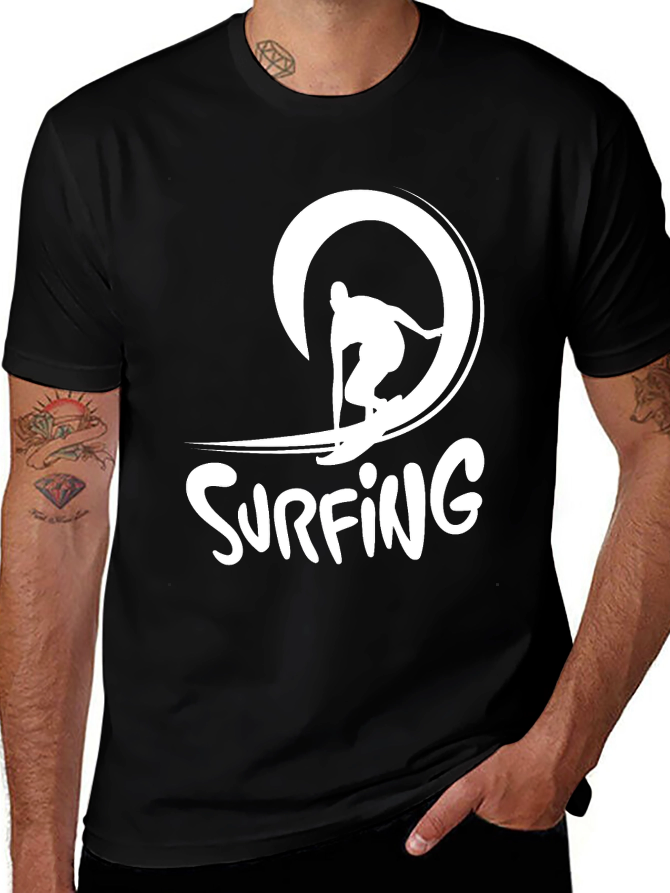 Variant 18 of Surfing Wave Graphic Black T-Shirt