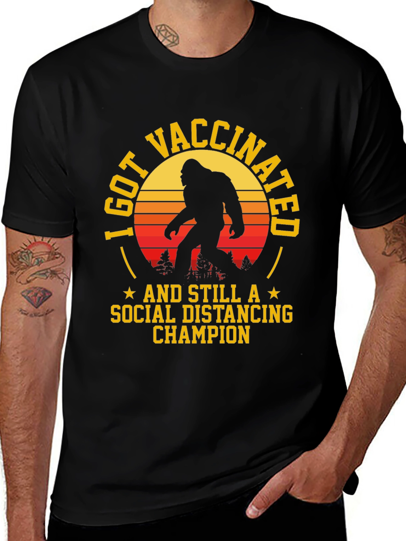Variant 27 of Vaccinated Bigfoot Social Distancing T-Shirt