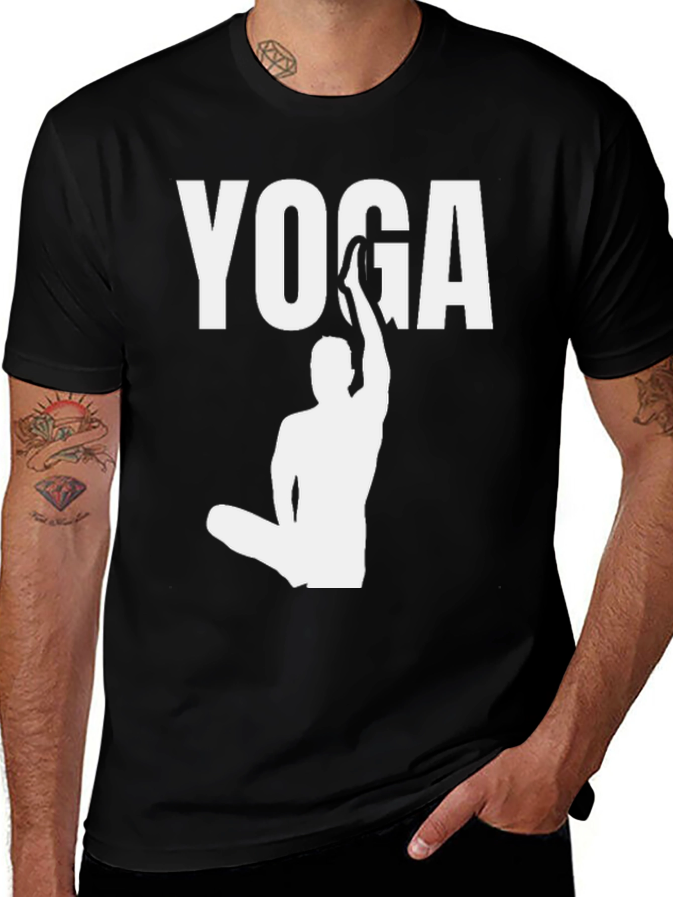 Variant 4 of Yoga Pose Graphic Tee - Men's Black Cotton T-Shirt