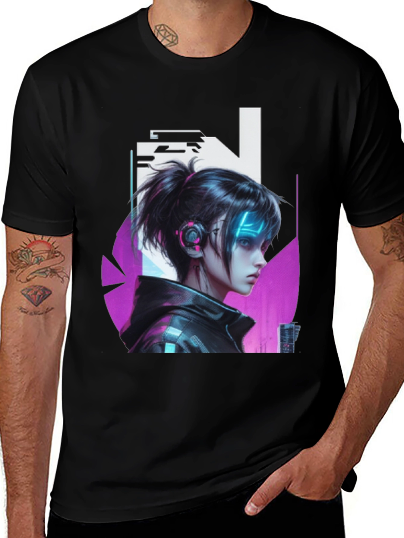 Variant 18 of Cyberpunk Girl Black T-Shirt - Edgy Graphic Tee