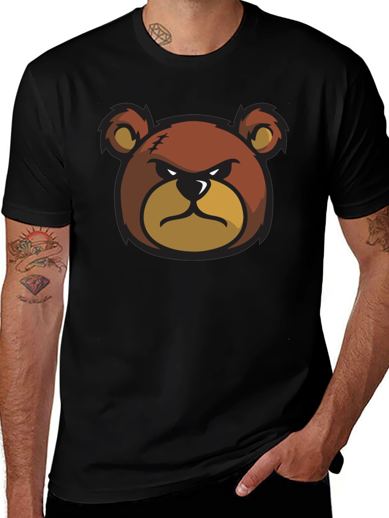 Angry Bear Graphic Black T-Shirt
