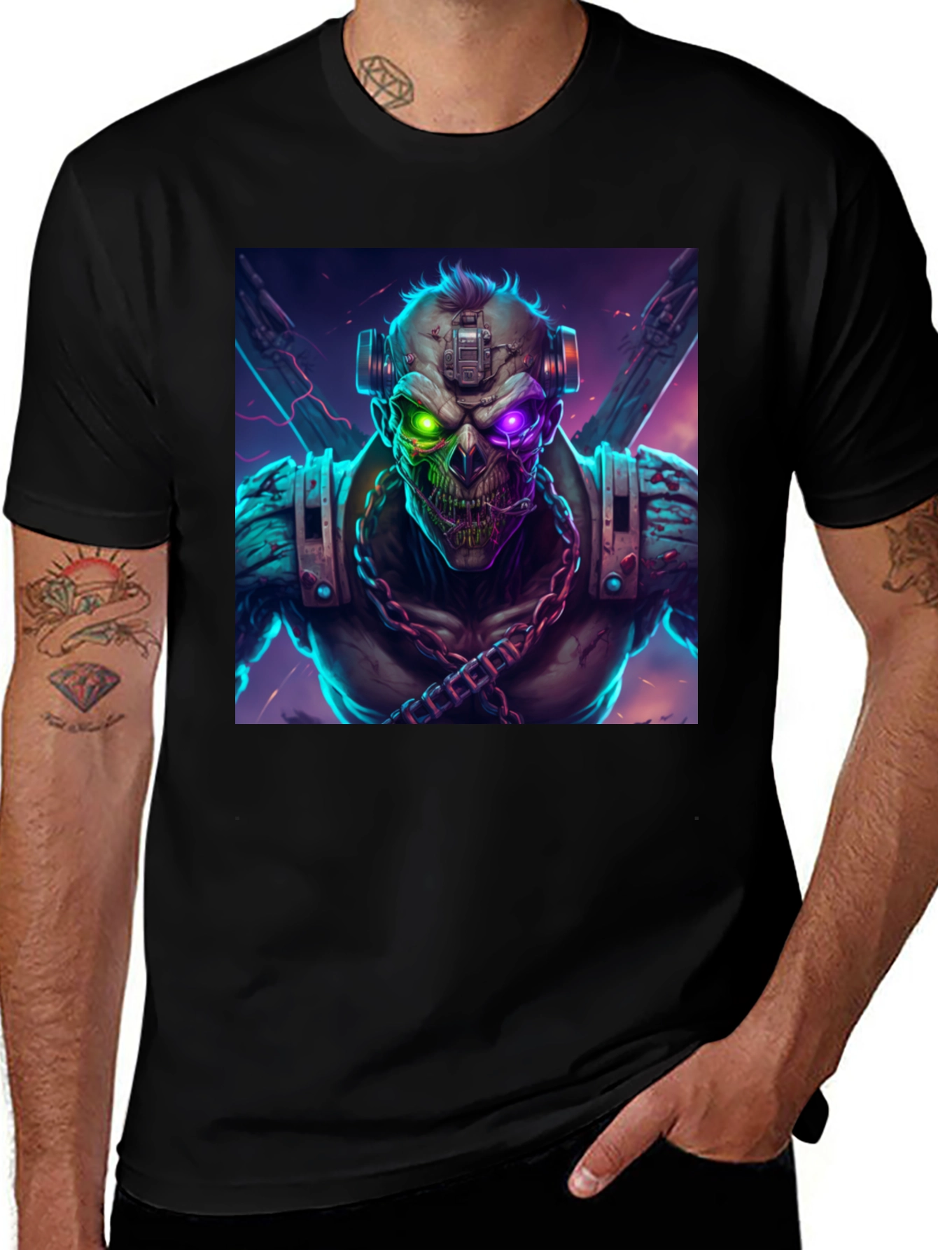 Variant 28 of Cyberpunk Zombie Graphic T-Shirt - Sci-Fi Horror Tee