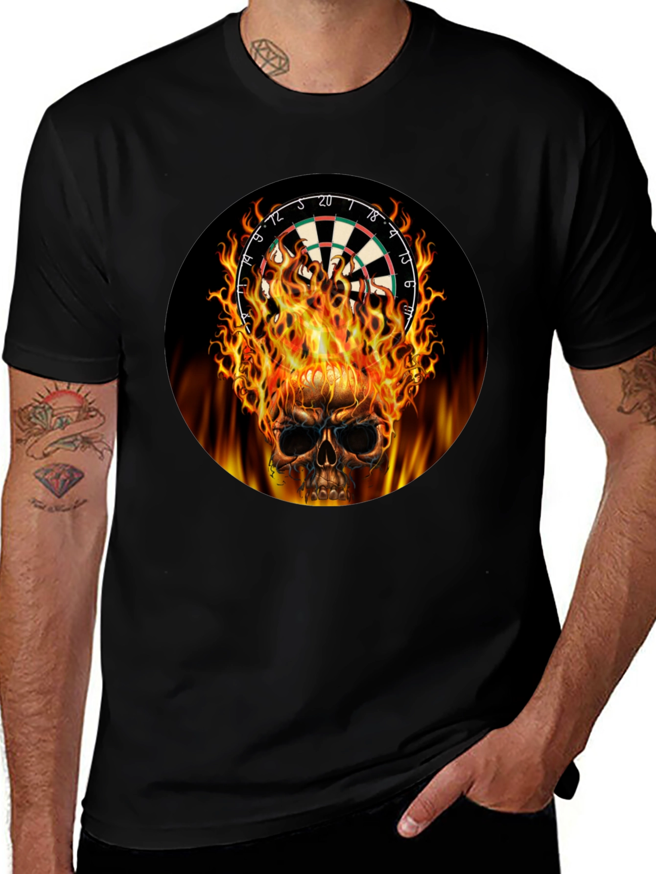 Variant 11 of Fiery Skull Dartboard T-Shirt