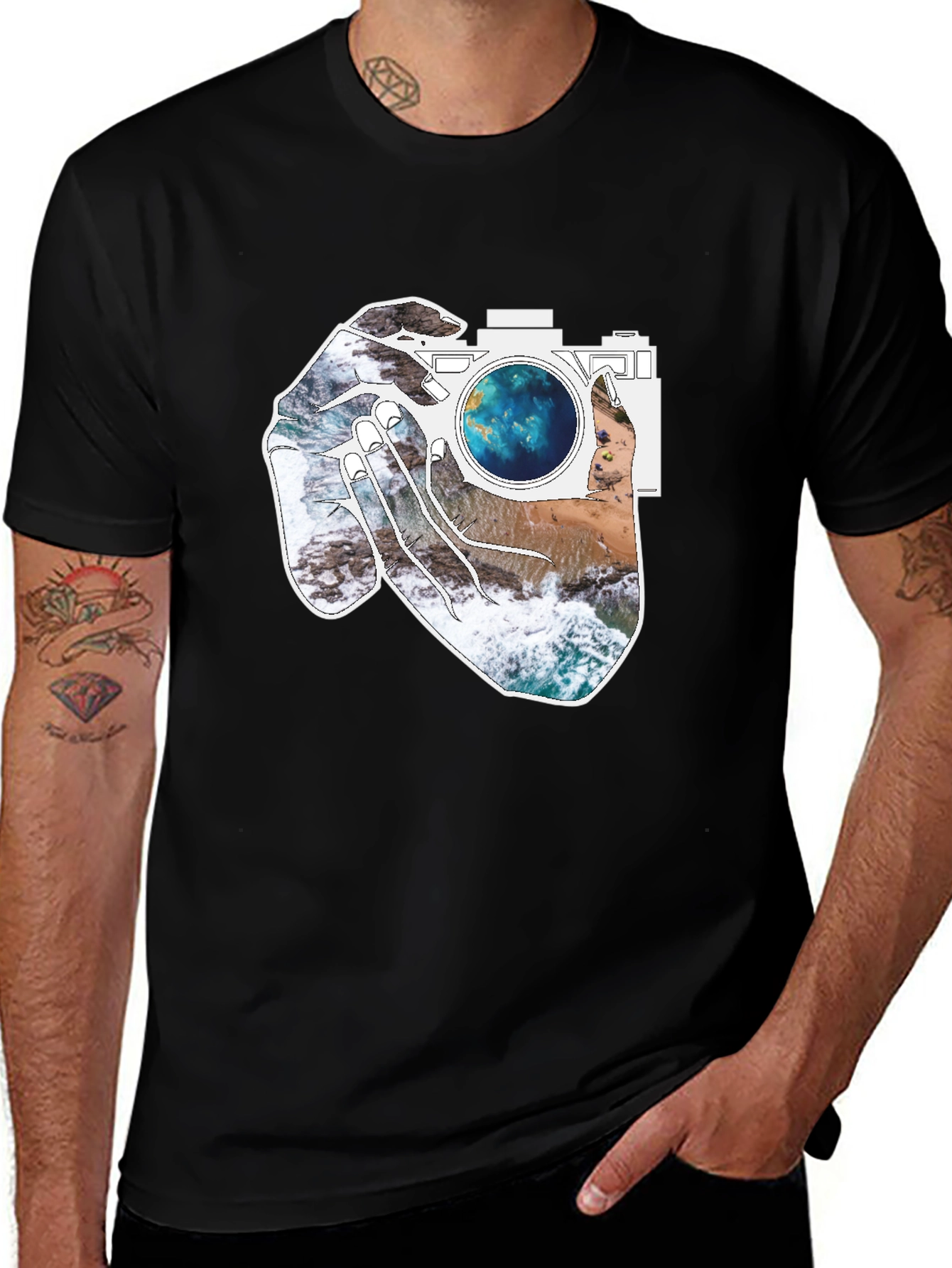 Black Camera Beach Scene Graphic Tee - Black main image