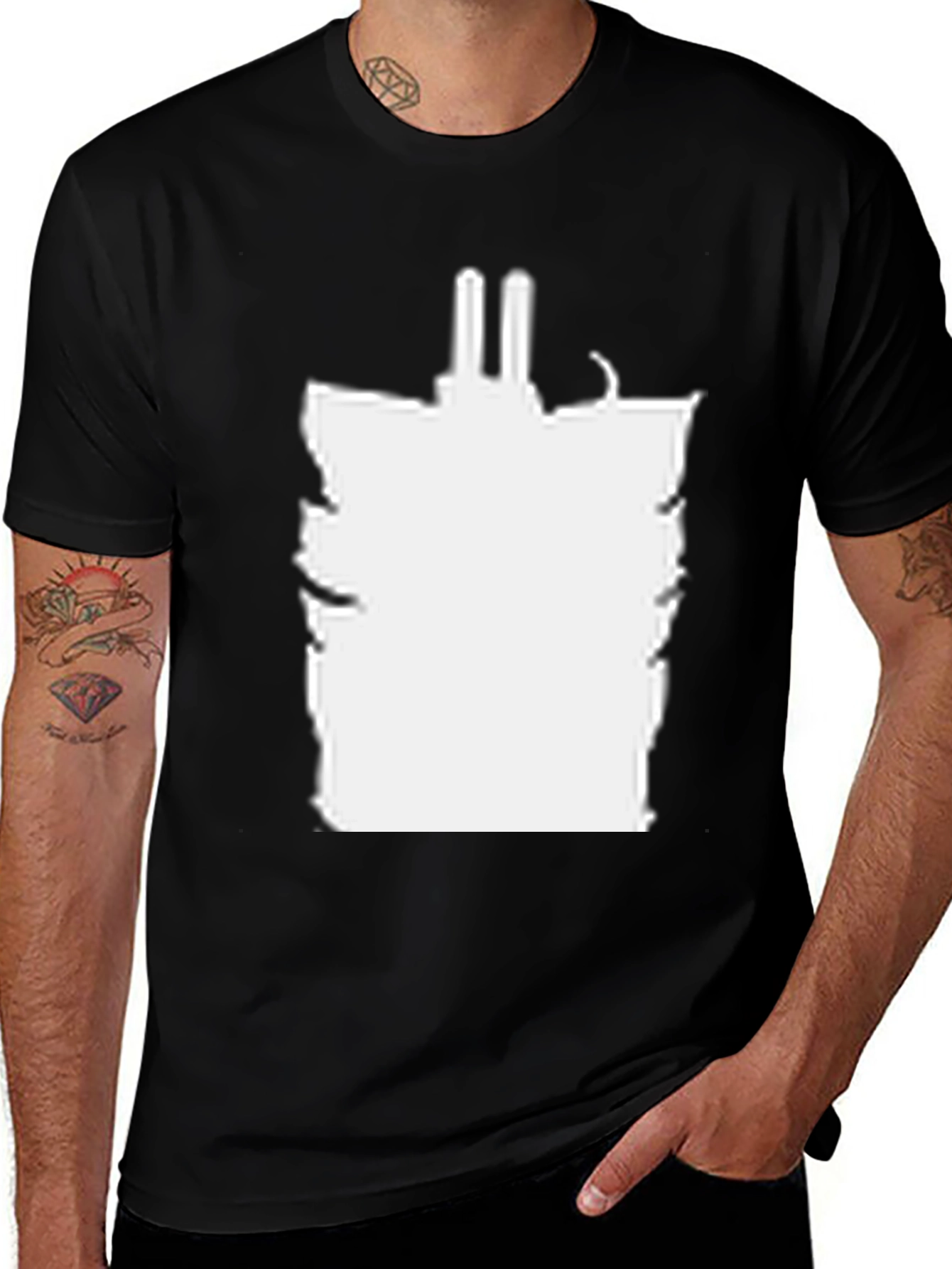 Variant 14 of Modern Graphic Tee - White Abstract Design on Black