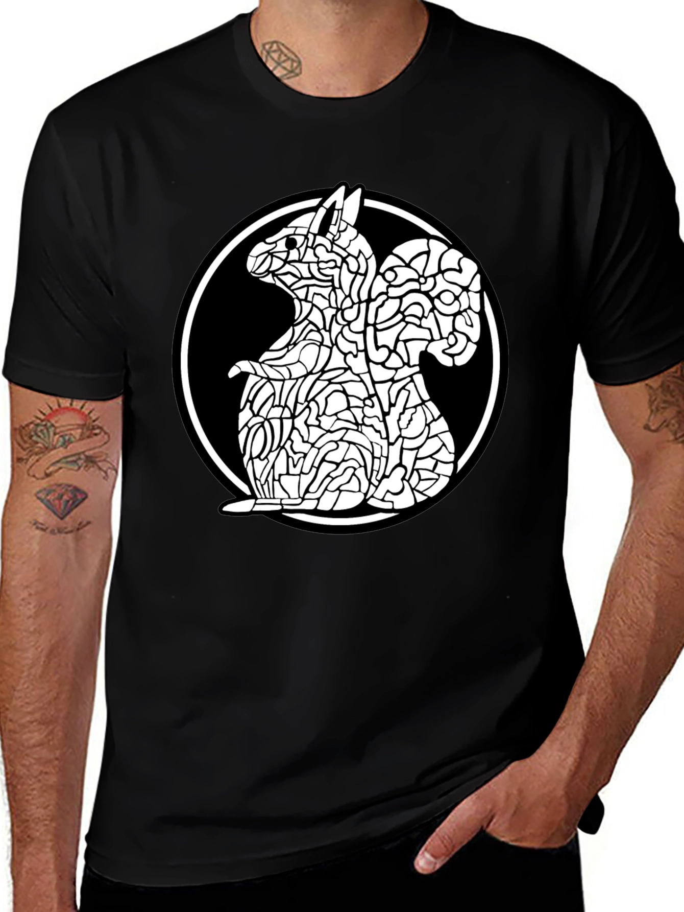 Abstract Squirrel Graphic Black T-Shirt