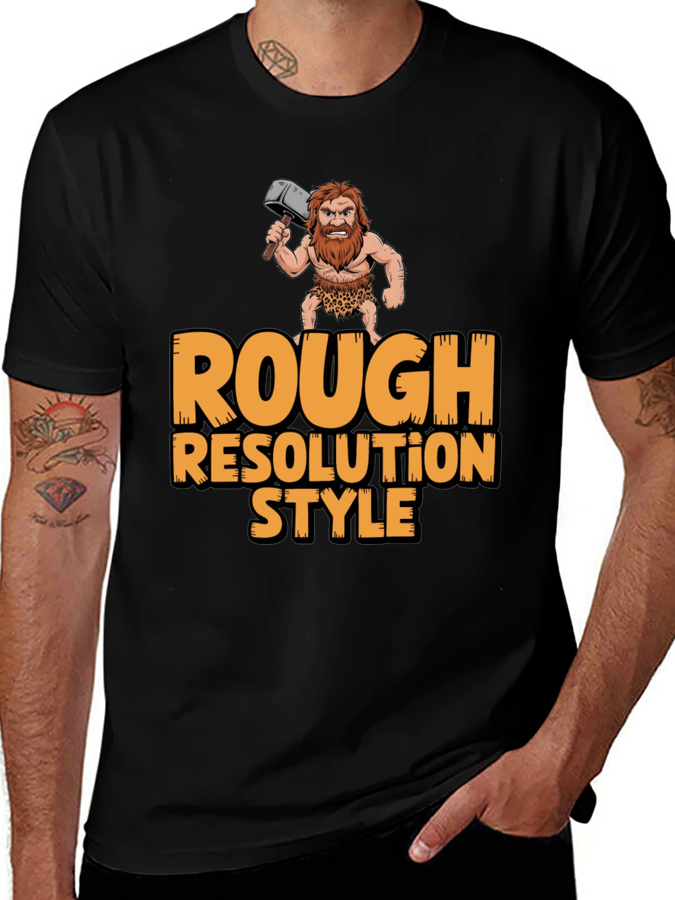 Variant 5 of Rough Resolution Style Graphic Tee - Caveman Humor