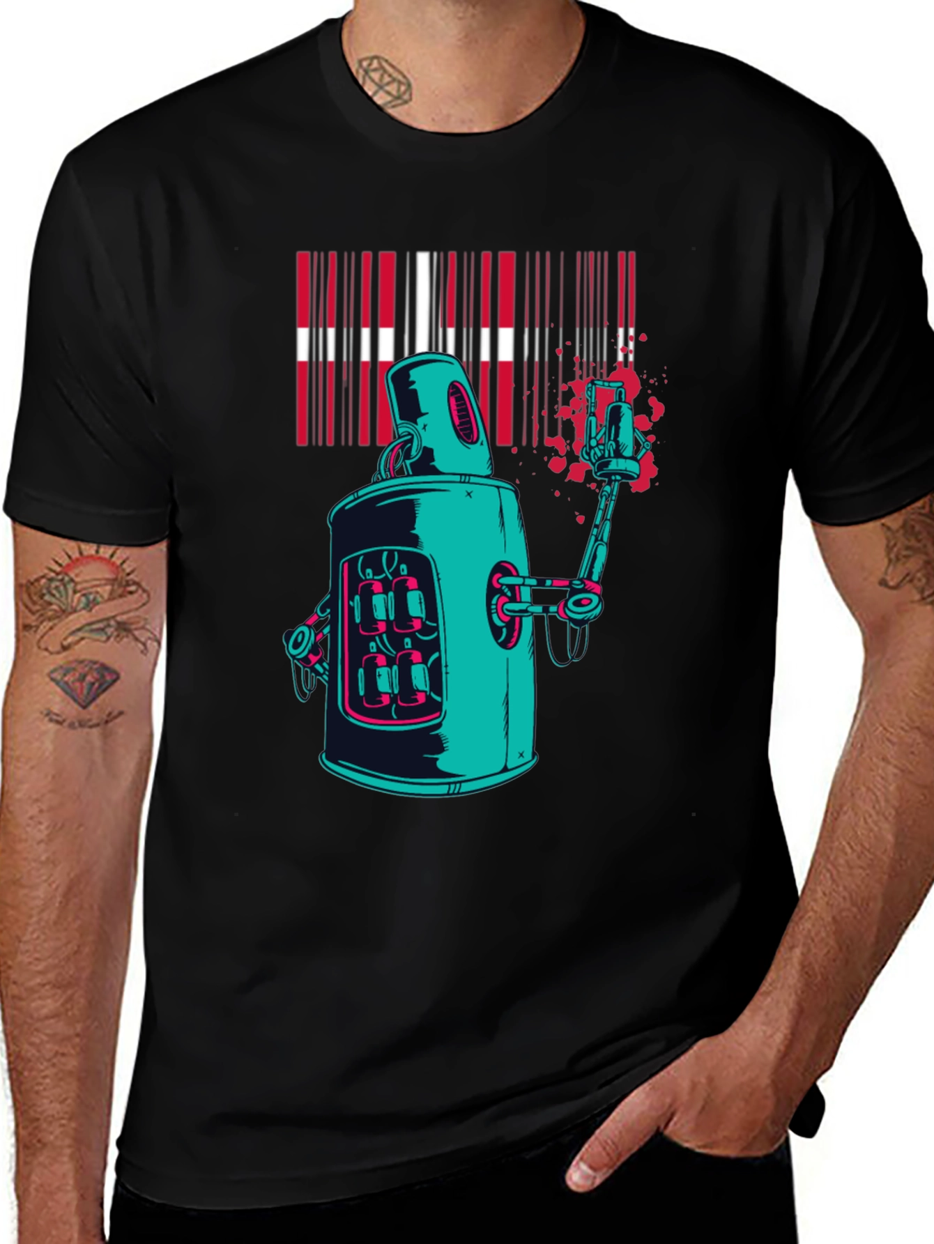 Variant 23 of Robot Graffiti T-Shirt - Cool Graphic Tee