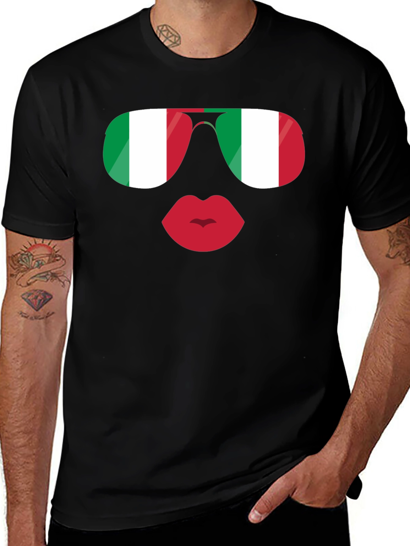Variant 4 of Italian Flag Sunglasses & Lips Graphic T-Shirt
