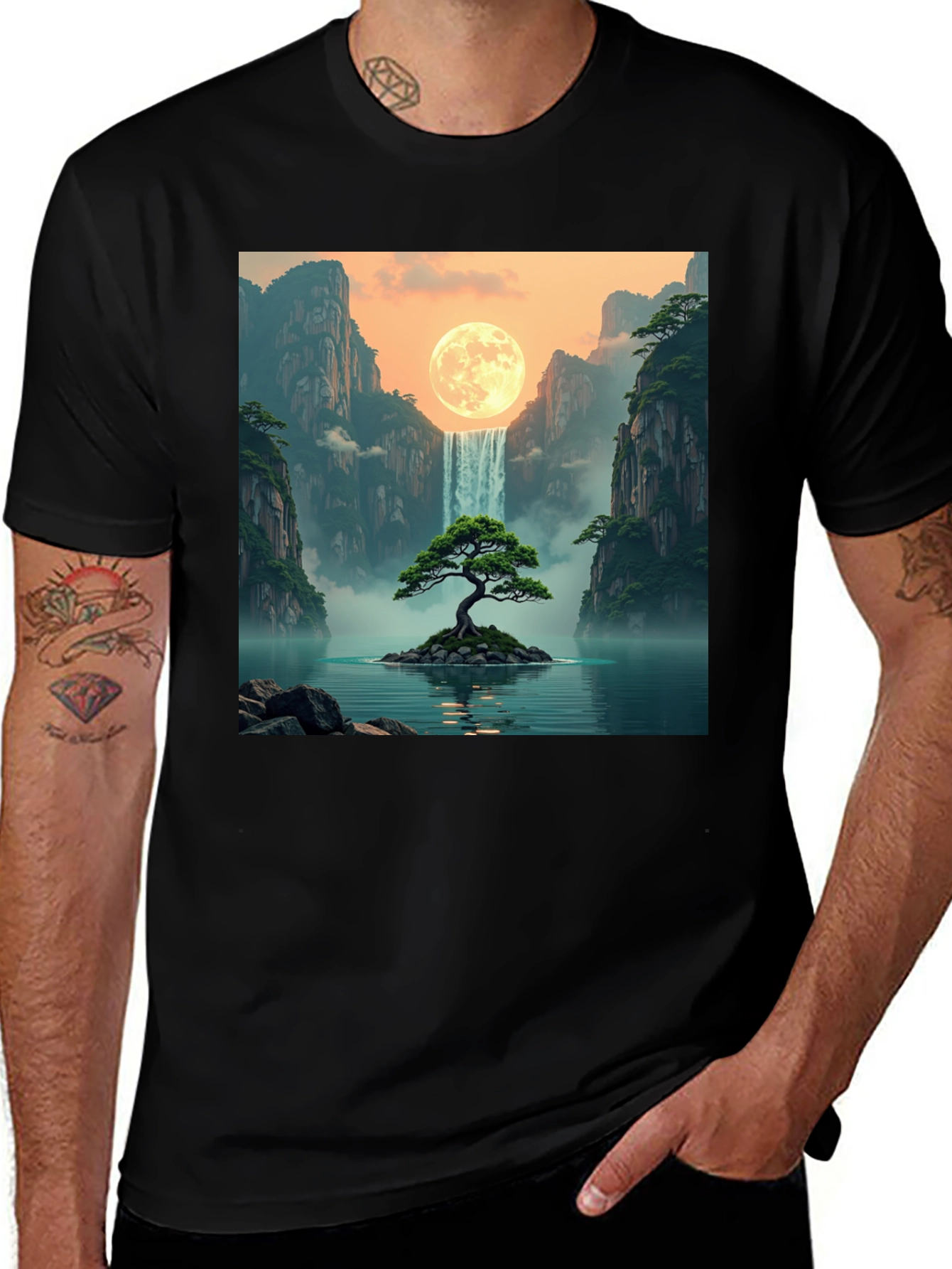 Variant 29 of Waterfall Moon Bonsai Tree Graphic T-Shirt