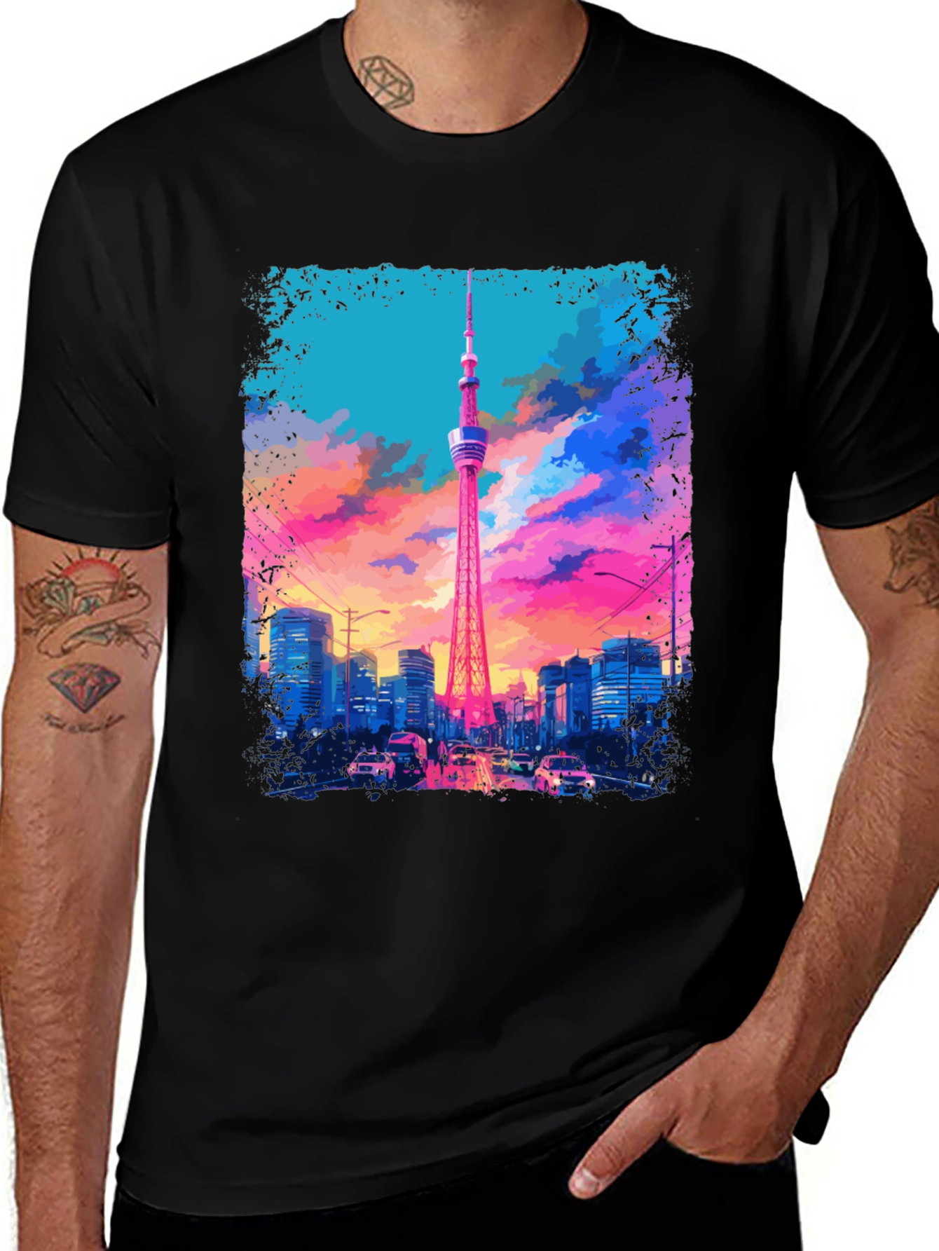 Variant 13 of Tokyo Tower Graphic Tee - Vivid Cityscape Design