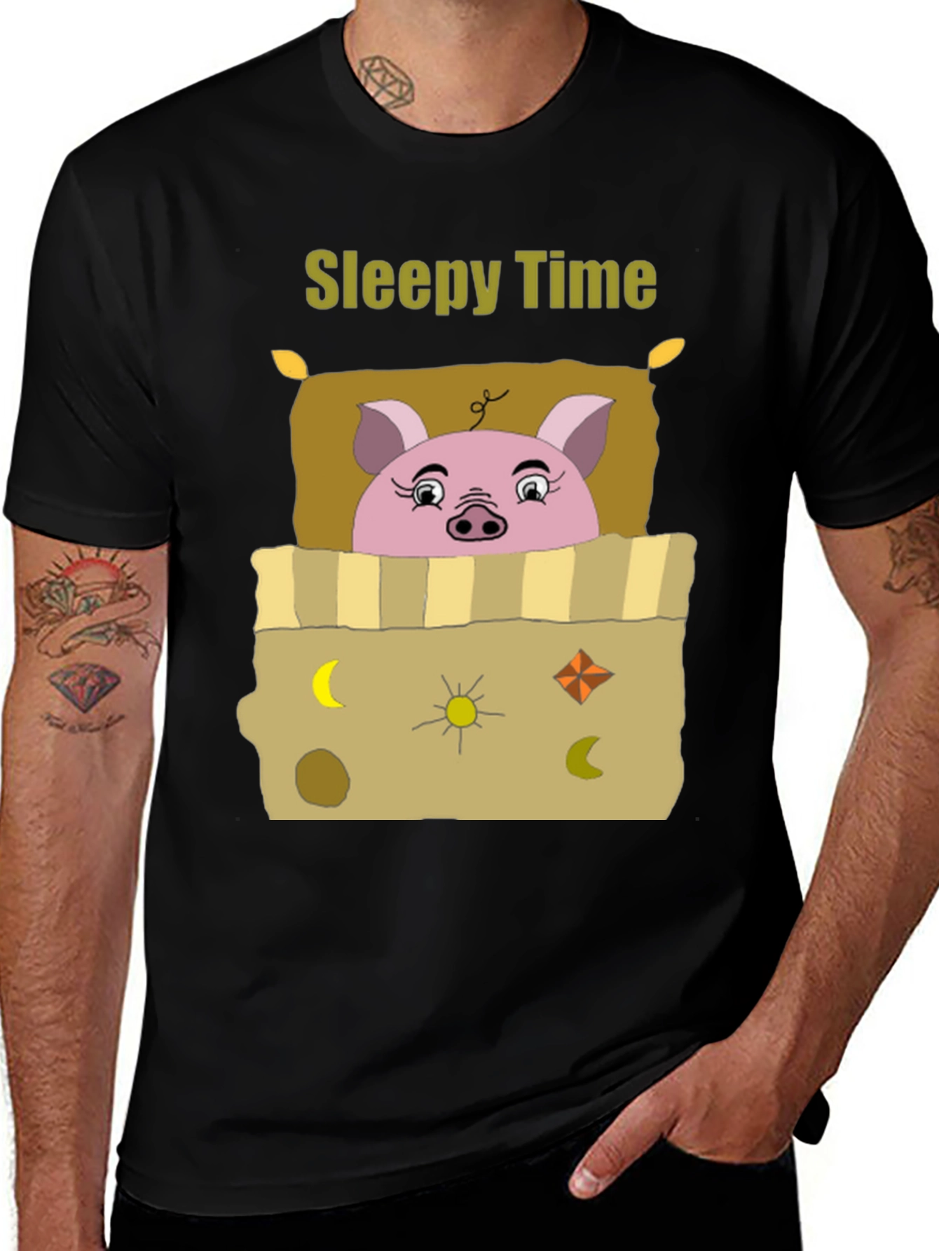 Sleepy Time Pig T-Shirt - Cartoon Piggy Design