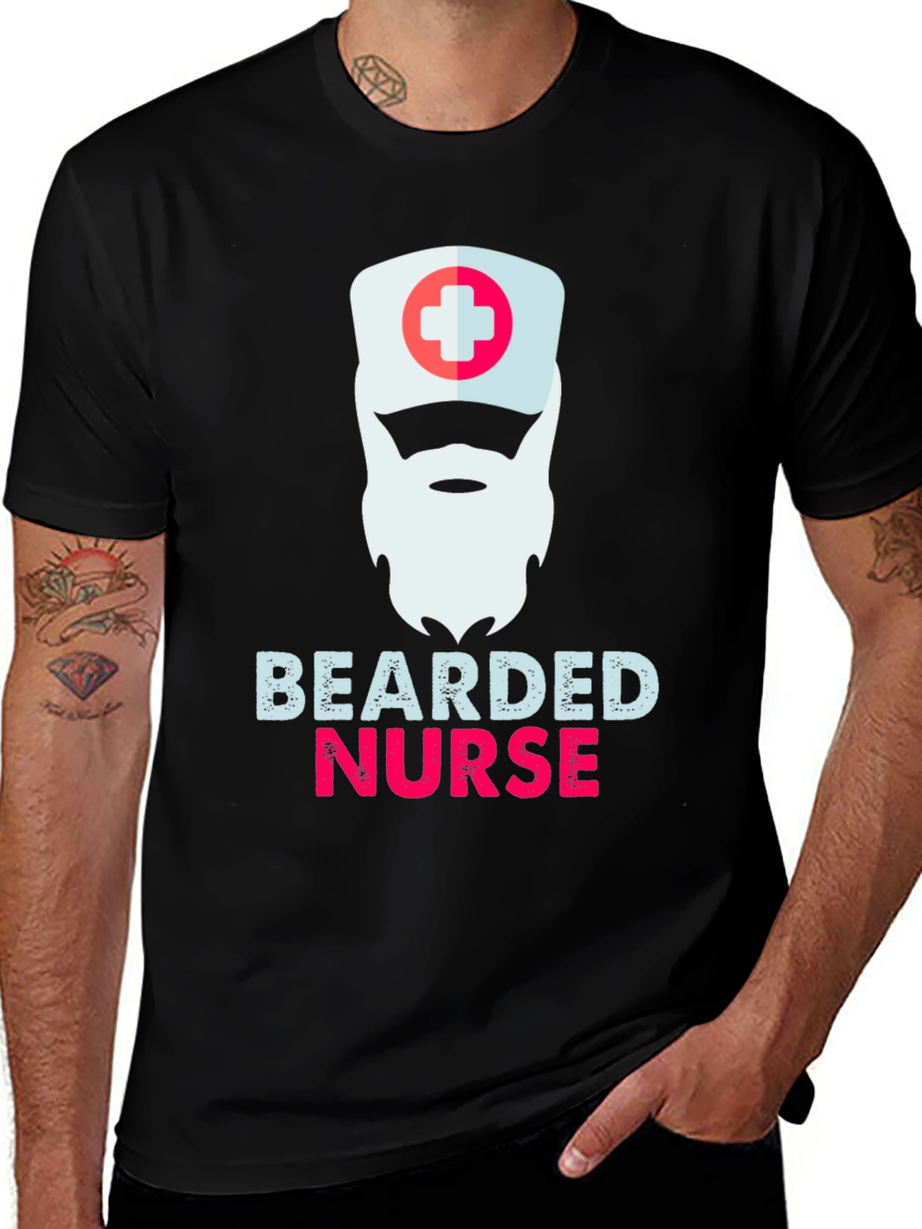 Variant 21 of Bearded Nurse Graphic T-Shirt - Funny Medical Apparel